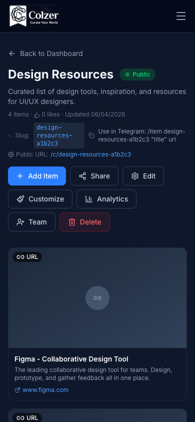 Collection with Telegram items